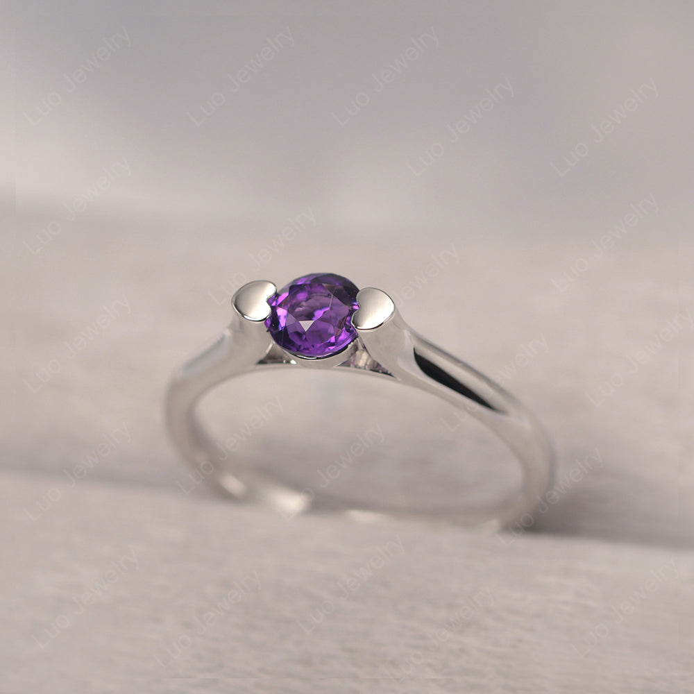 Dainty Amethyst Ring Solitaire Engagement Ring - LUO Jewelry