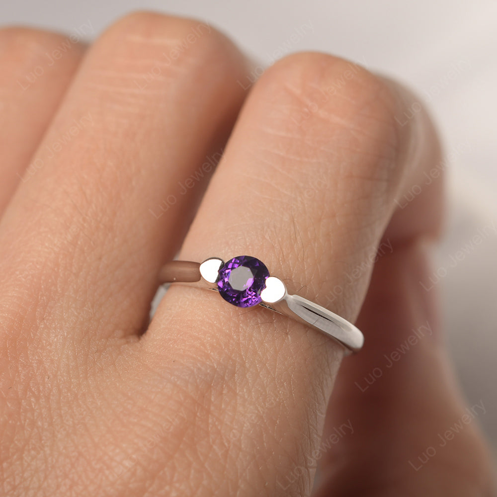 Dainty Amethyst Ring Solitaire Engagement Ring - LUO Jewelry