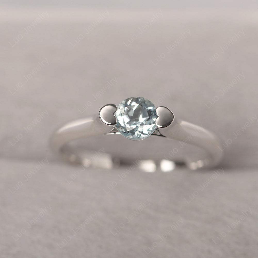 Dainty Aquamarine Ring Solitaire Engagement Ring - LUO Jewelry