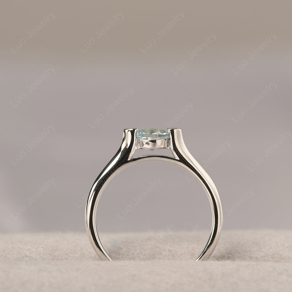 Dainty Aquamarine Ring Solitaire Engagement Ring - LUO Jewelry