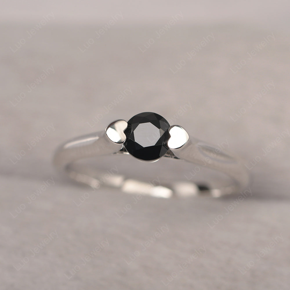 Dainty Black Spinel Ring Solitaire Engagement Ring - LUO Jewelry