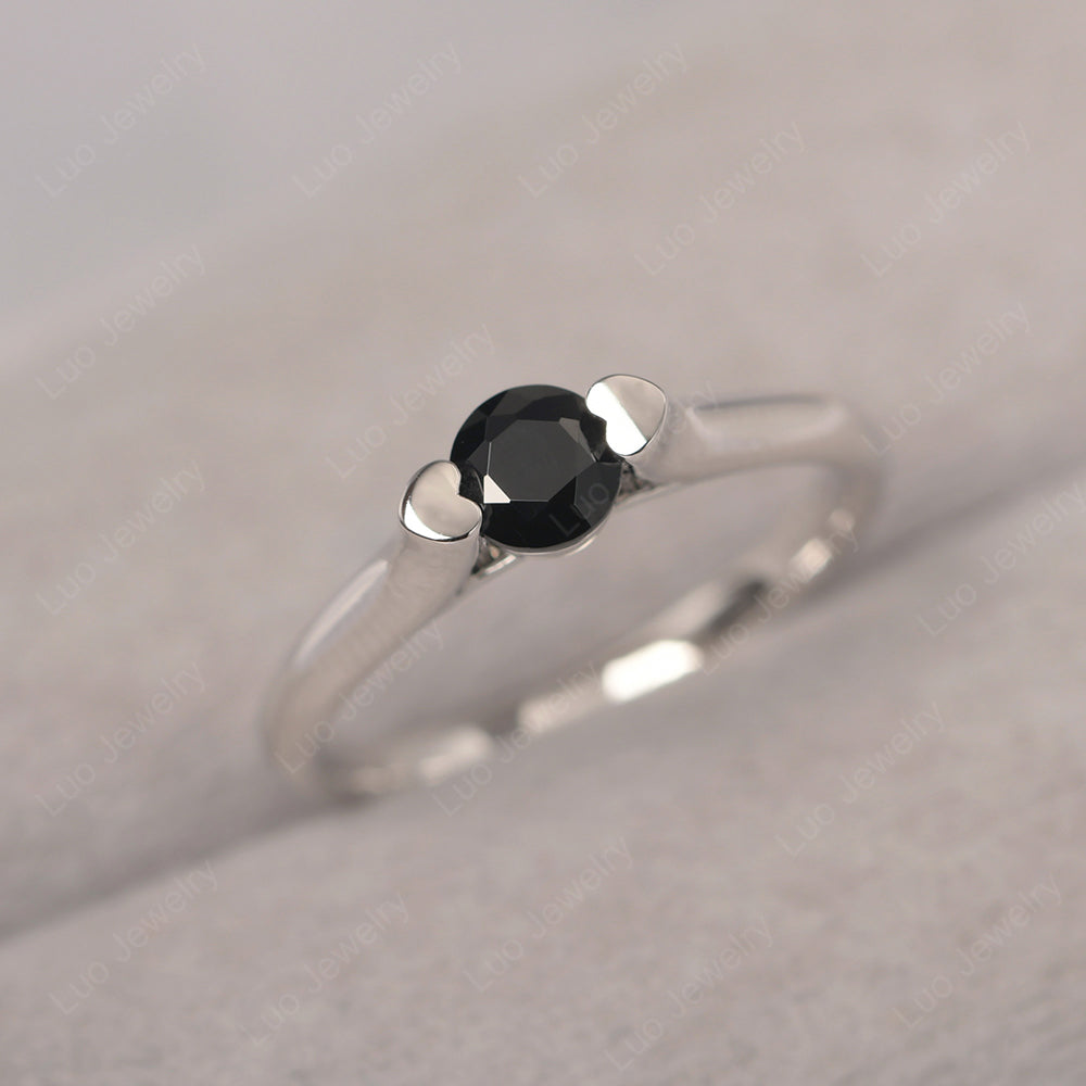 Dainty Black Spinel Ring Solitaire Engagement Ring - LUO Jewelry