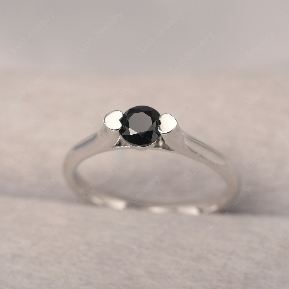 Dainty Black Spinel Ring Solitaire Engagement Ring - LUO Jewelry