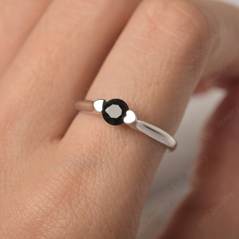 Dainty Black Spinel Ring Solitaire Engagement Ring - LUO Jewelry