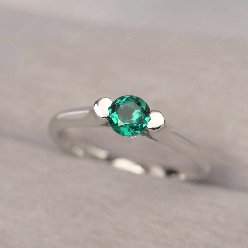 Dainty Lab Emerald Ring Solitaire Engagement Ring - LUO Jewelry