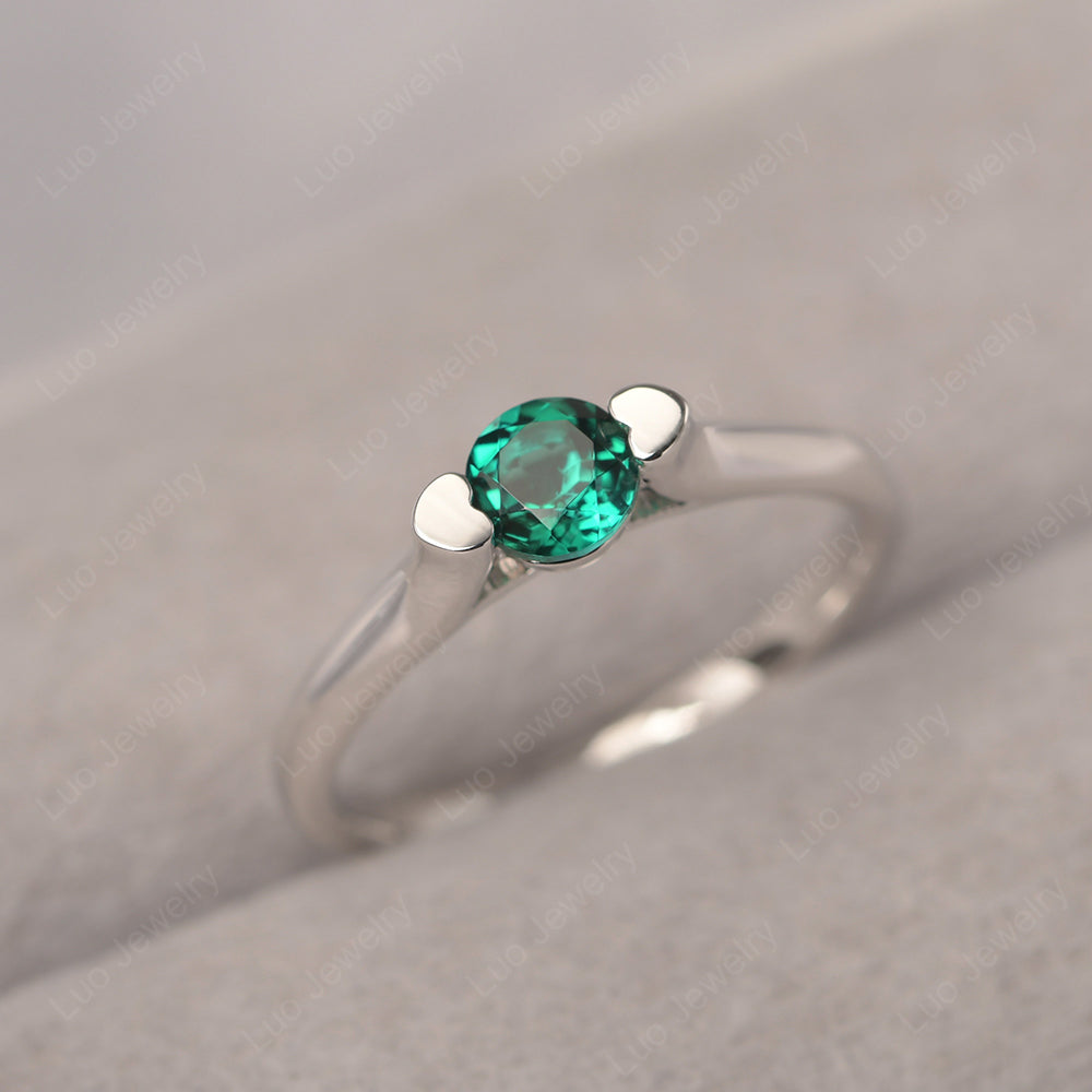 Dainty Lab Emerald Ring Solitaire Engagement Ring - LUO Jewelry