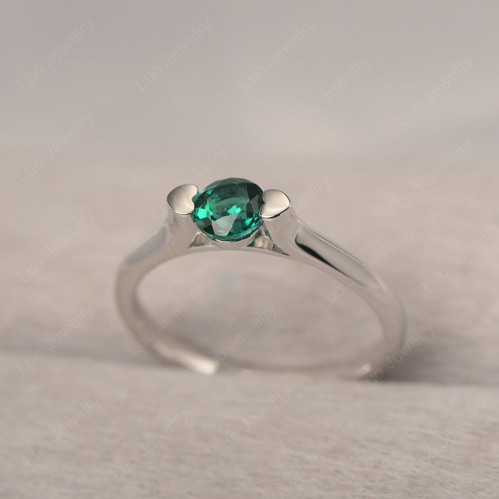 Dainty Lab Emerald Ring Solitaire Engagement Ring - LUO Jewelry