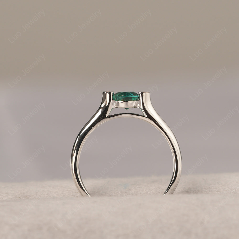 Dainty Lab Emerald Ring Solitaire Engagement Ring - LUO Jewelry