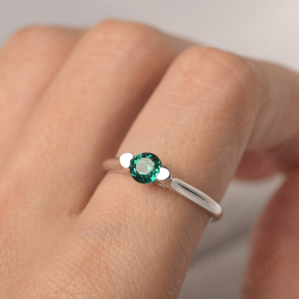 Dainty Lab Emerald Ring Solitaire Engagement Ring - LUO Jewelry