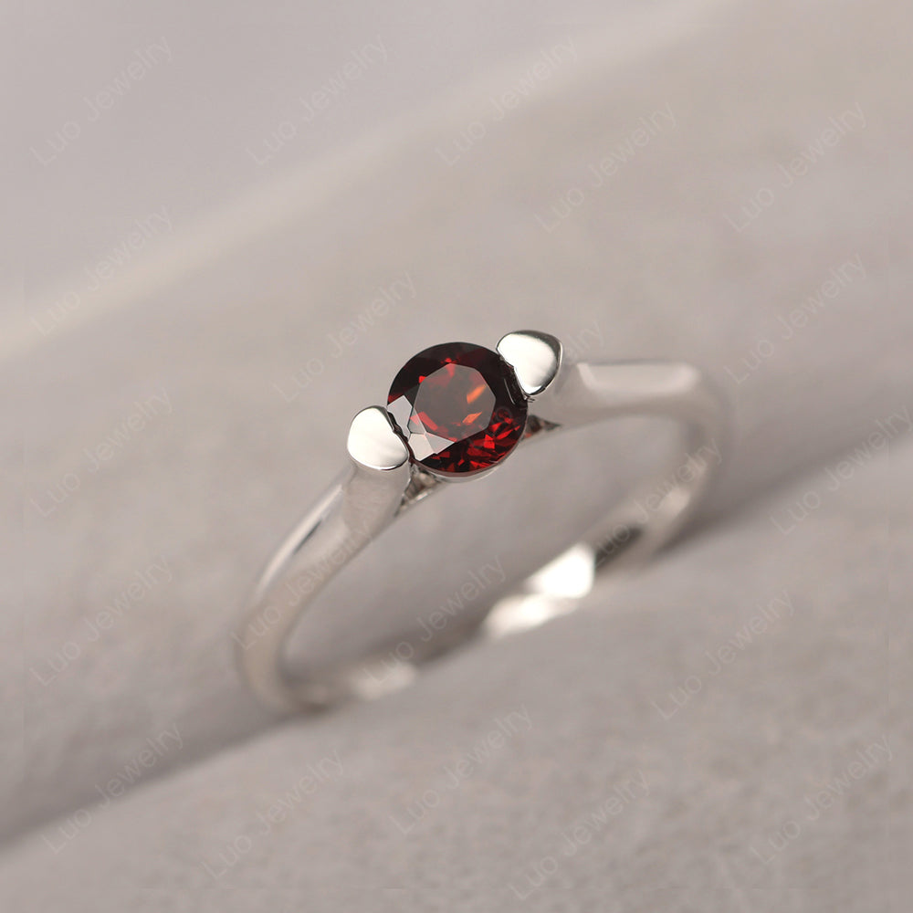 Dainty Garnet Ring Solitaire Engagement Ring - LUO Jewelry