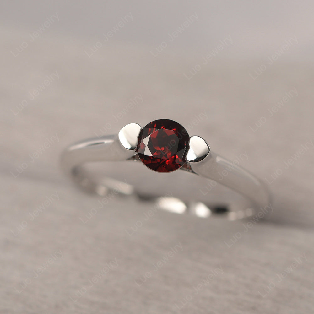 Dainty Garnet Ring Solitaire Engagement Ring - LUO Jewelry