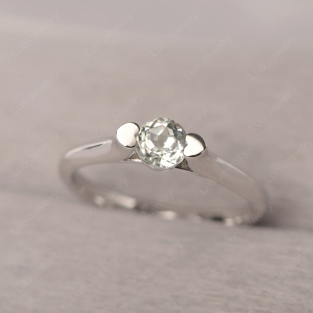 Dainty Green Amethyst Ring Solitaire Engagement Ring - LUO Jewelry