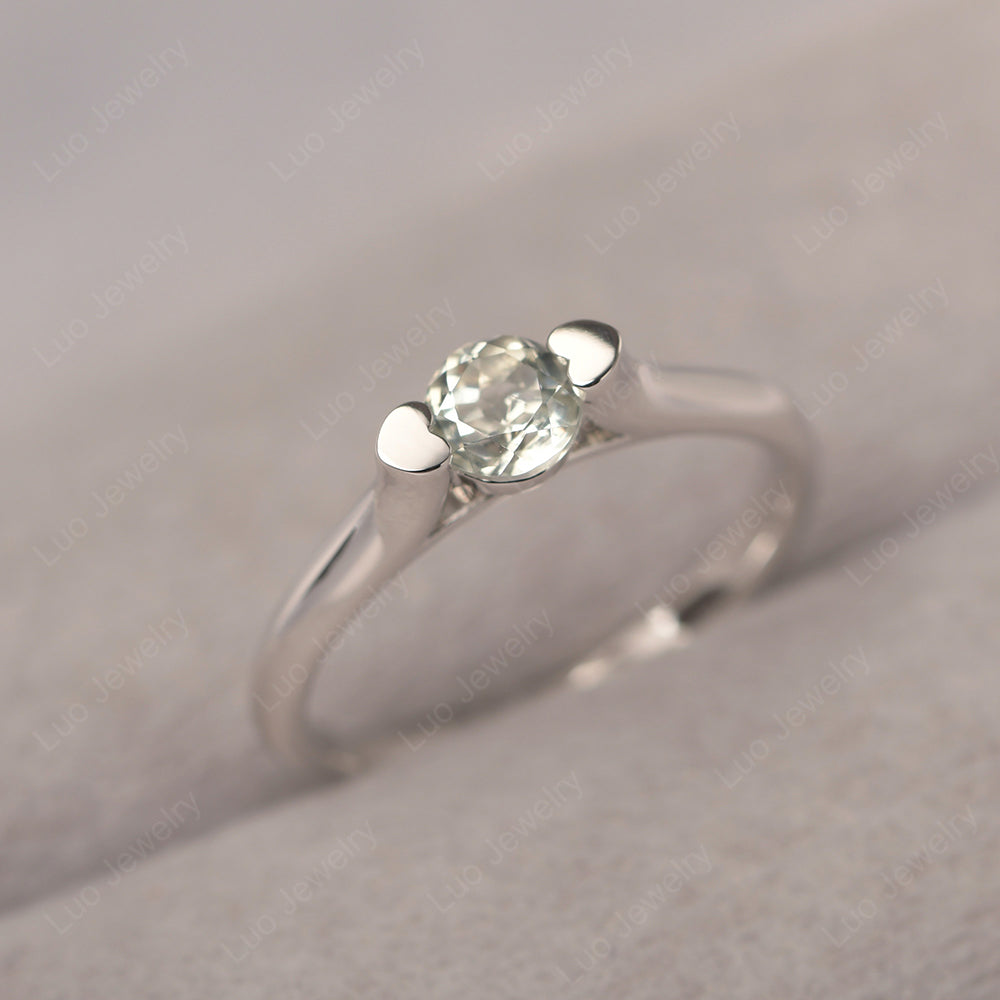 Dainty Green Amethyst Ring Solitaire Engagement Ring - LUO Jewelry