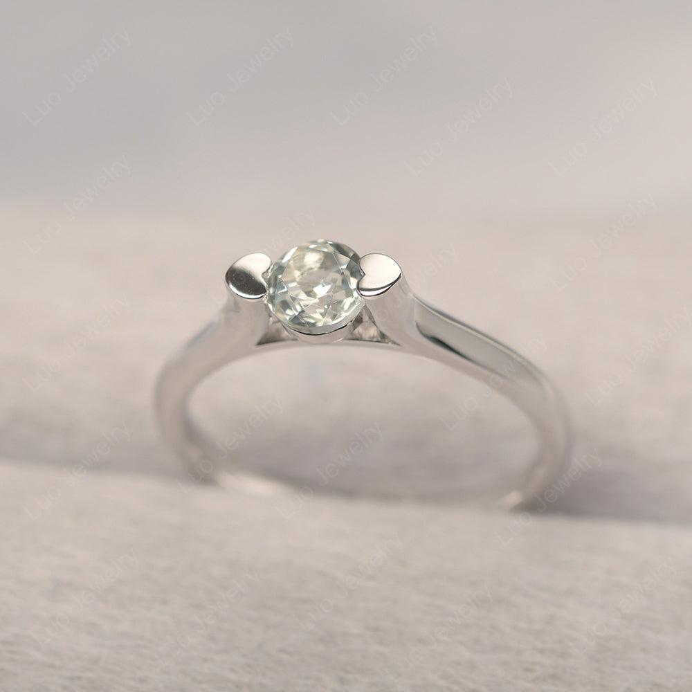Dainty Green Amethyst Ring Solitaire Engagement Ring - LUO Jewelry