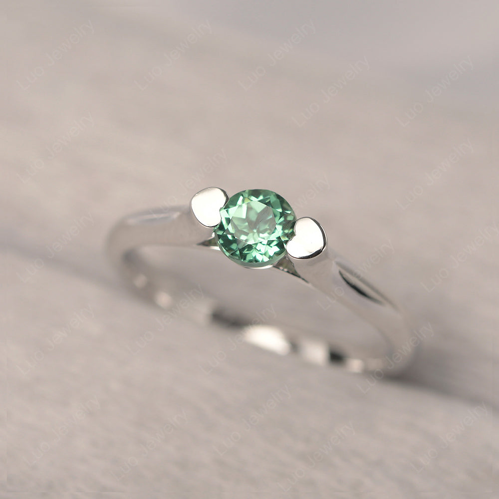 Dainty Green Sapphire Ring Solitaire Engagement Ring - LUO Jewelry