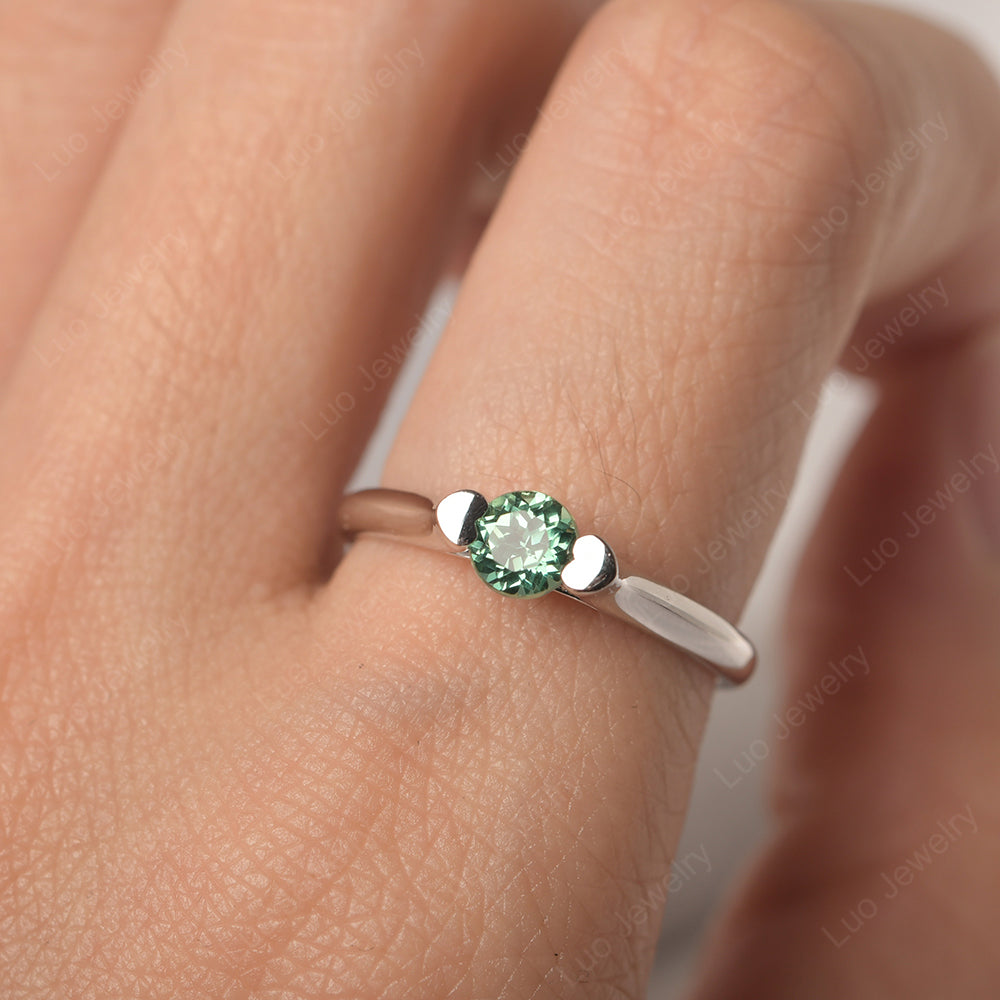 Dainty Green Sapphire Ring Solitaire Engagement Ring - LUO Jewelry