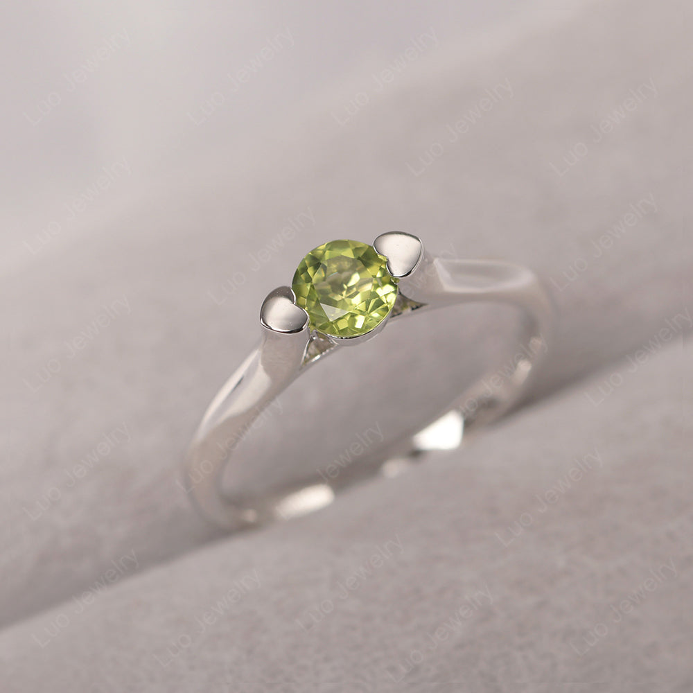 Dainty Peridot Ring Solitaire Engagement Ring - LUO Jewelry
