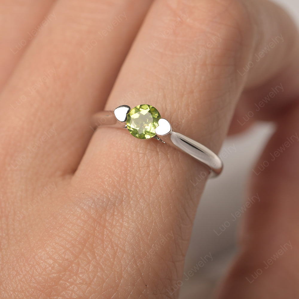 Dainty Peridot Ring Solitaire Engagement Ring - LUO Jewelry