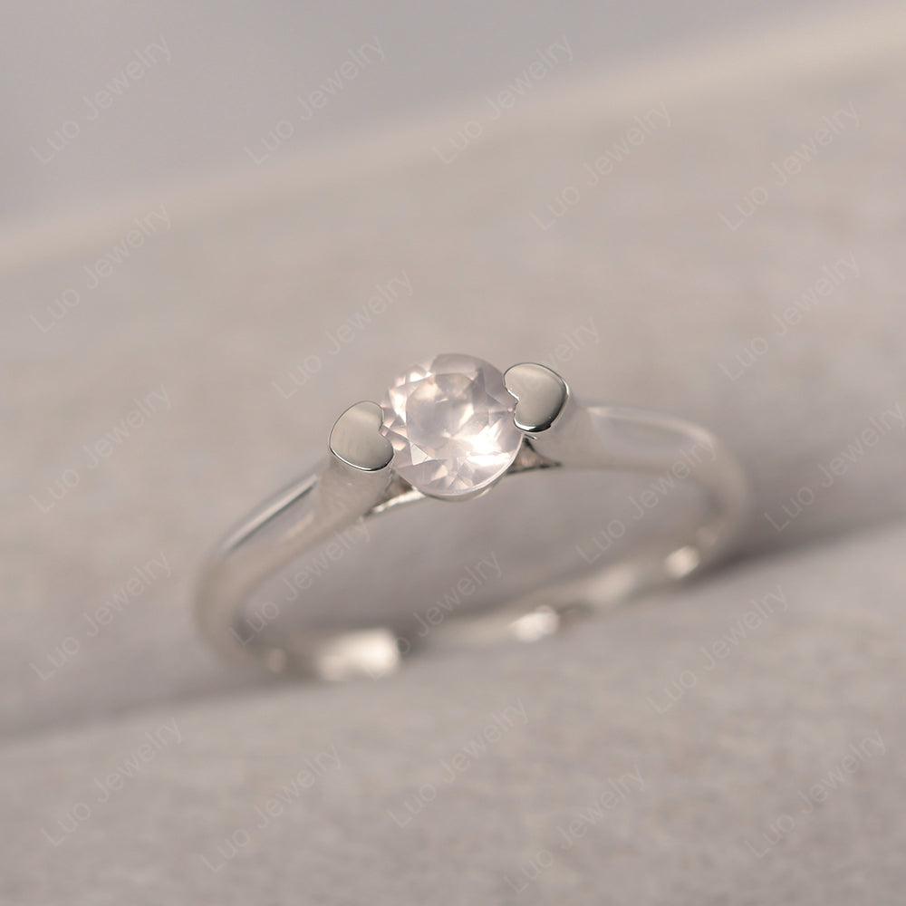 Dainty Rose Quartz Ring Solitaire Engagement Ring - LUO Jewelry
