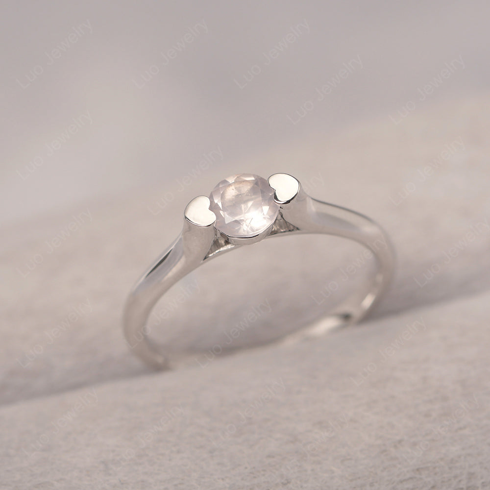 Dainty Rose Quartz Ring Solitaire Engagement Ring - LUO Jewelry