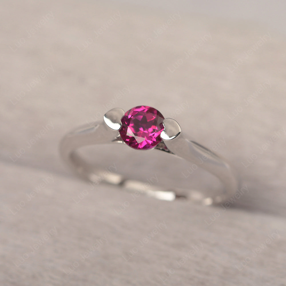 Dainty Ruby Ring Solitaire Engagement Ring - LUO Jewelry