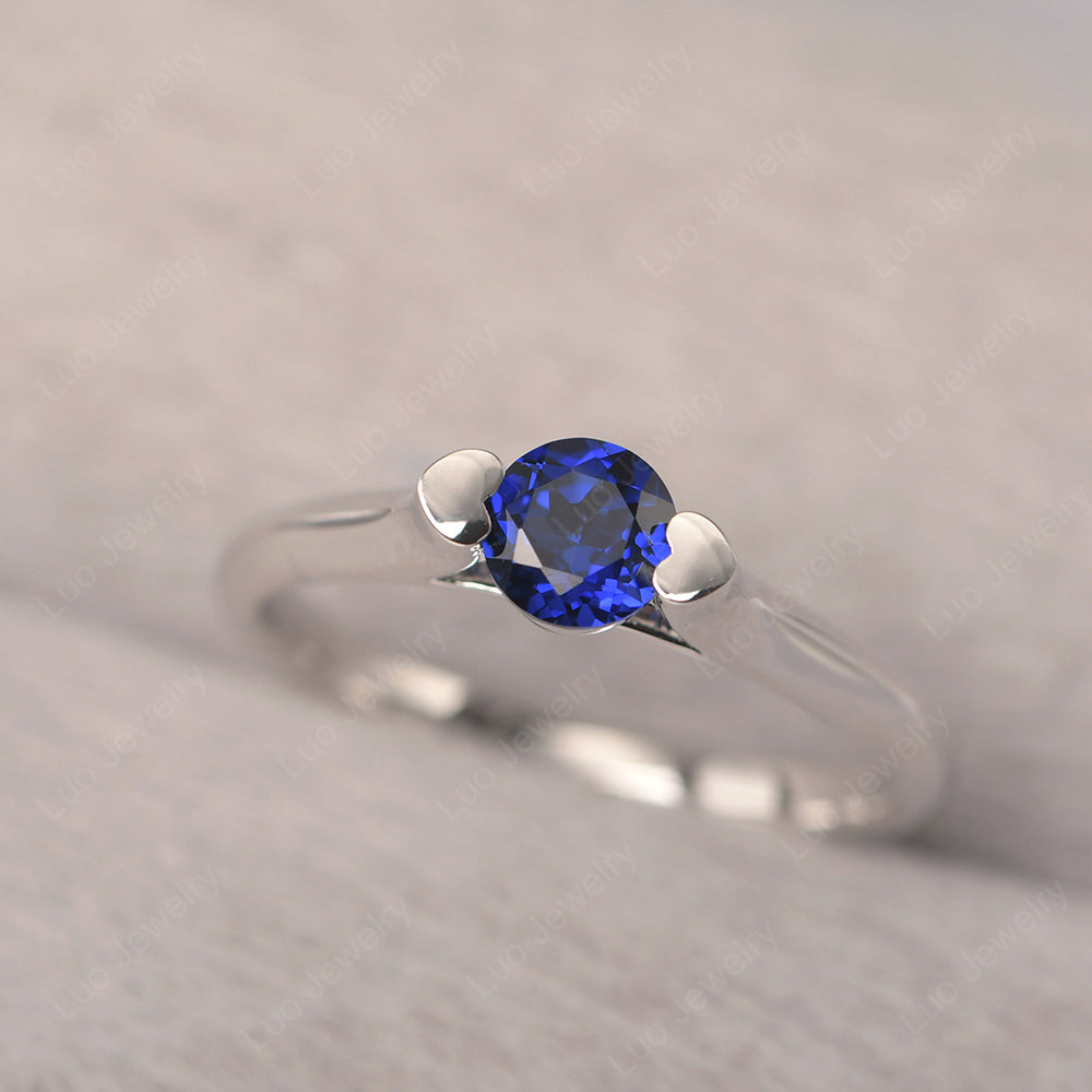Dainty Lab Sapphire Ring Solitaire Engagement Ring - LUO Jewelry