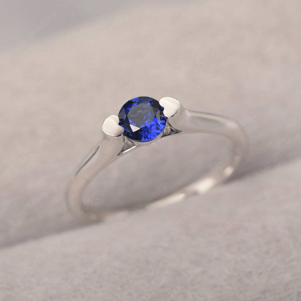 Dainty Lab Sapphire Ring Solitaire Engagement Ring - LUO Jewelry