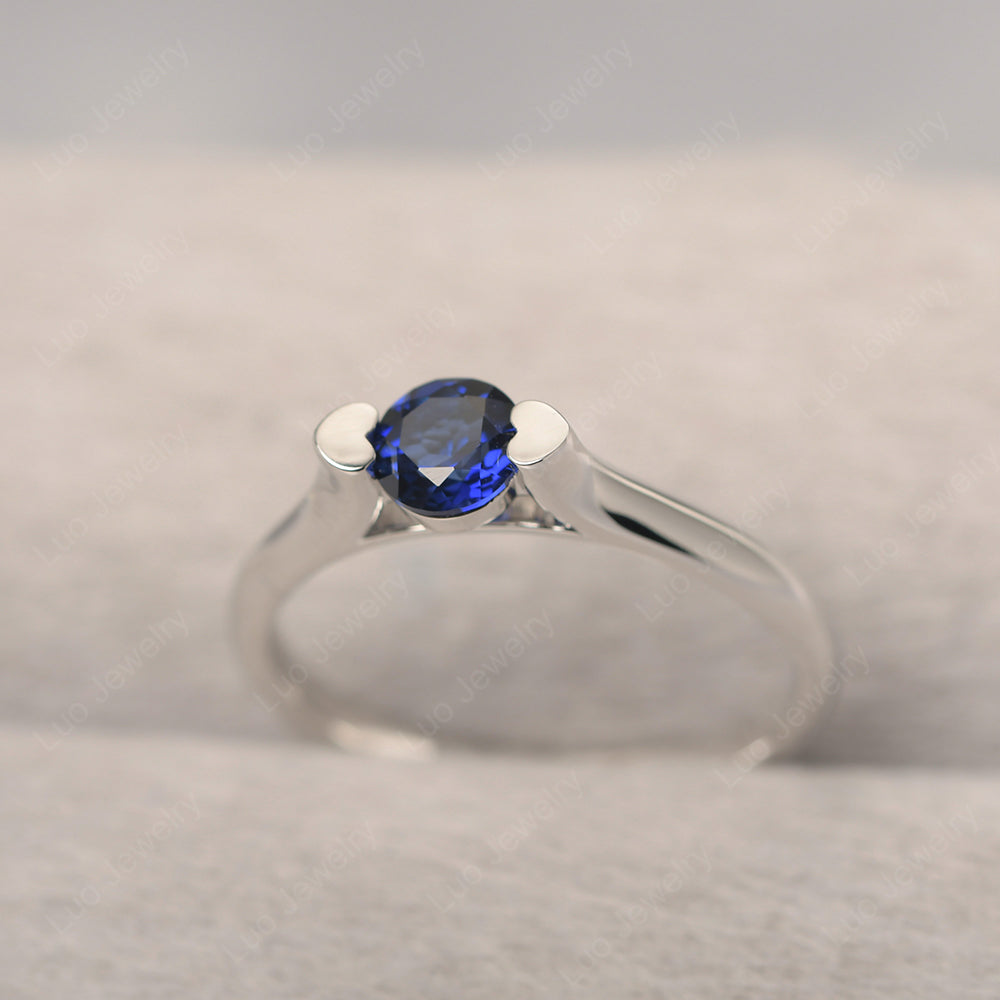 Dainty Lab Sapphire Ring Solitaire Engagement Ring - LUO Jewelry