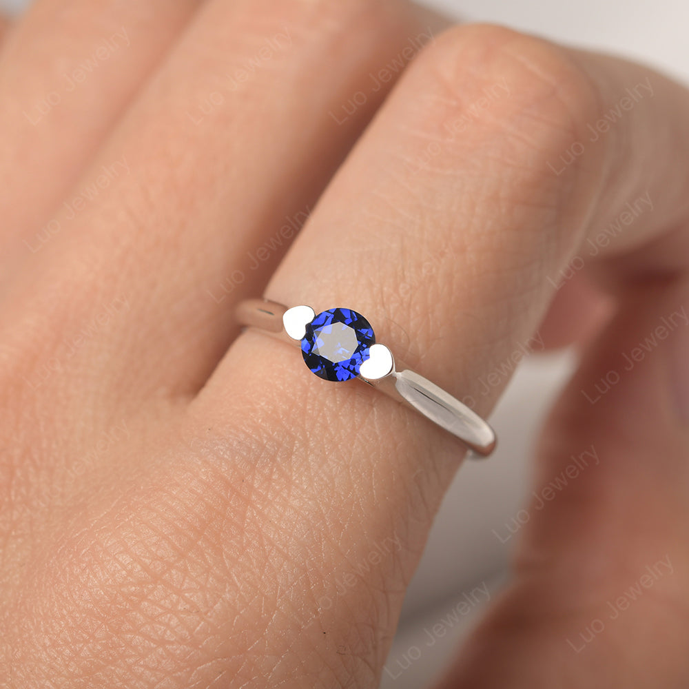 Dainty Lab Sapphire Ring Solitaire Engagement Ring - LUO Jewelry