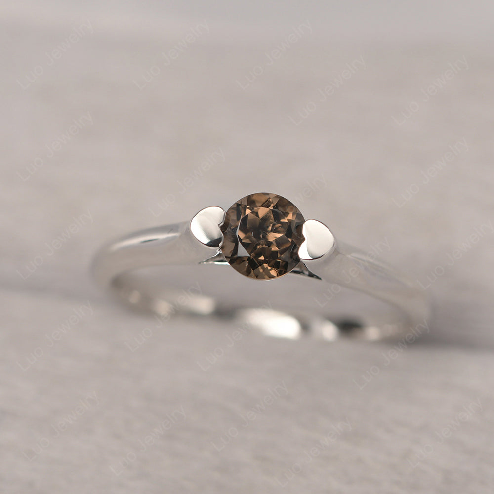 Dainty Smoky Quartz  Ring Solitaire Engagement Ring - LUO Jewelry