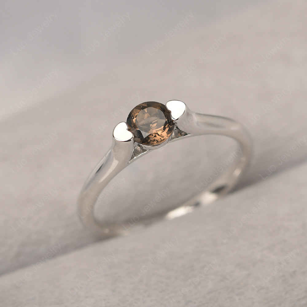 Dainty Smoky Quartz  Ring Solitaire Engagement Ring - LUO Jewelry