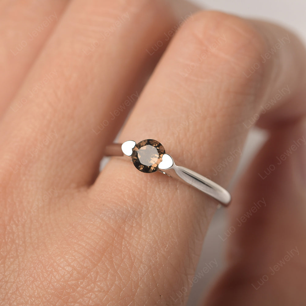Dainty Smoky Quartz  Ring Solitaire Engagement Ring - LUO Jewelry