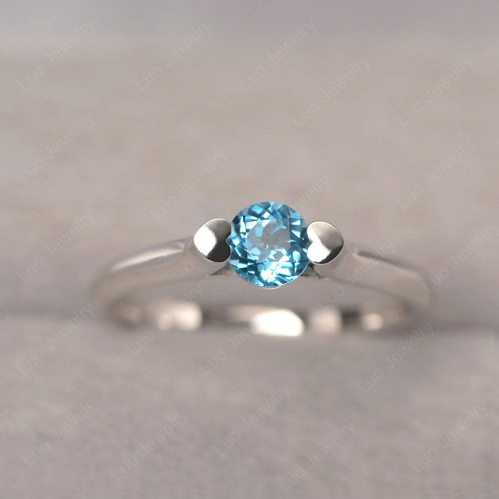 Dainty Swiss Blue Topaz Ring Solitaire Engagement Ring - LUO Jewelry