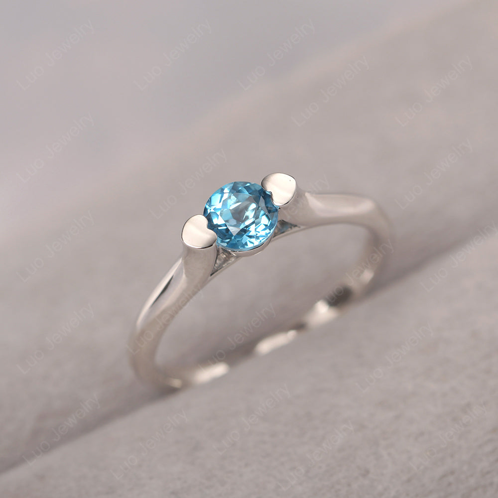 Dainty Swiss Blue Topaz Ring Solitaire Engagement Ring - LUO Jewelry