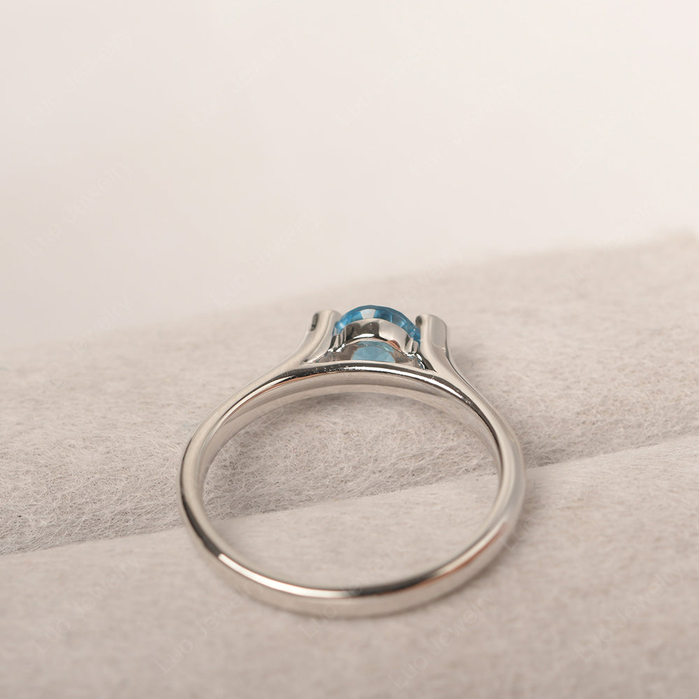 Dainty Swiss Blue Topaz Ring Solitaire Engagement Ring - LUO Jewelry