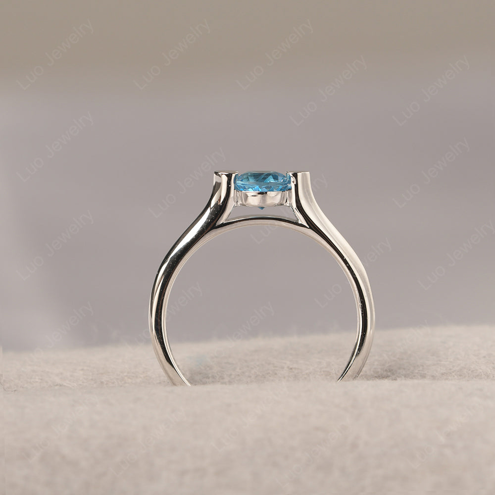 Dainty Swiss Blue Topaz Ring Solitaire Engagement Ring - LUO Jewelry