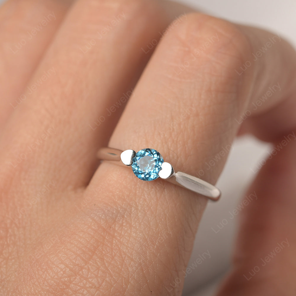 Dainty Swiss Blue Topaz Ring Solitaire Engagement Ring - LUO Jewelry