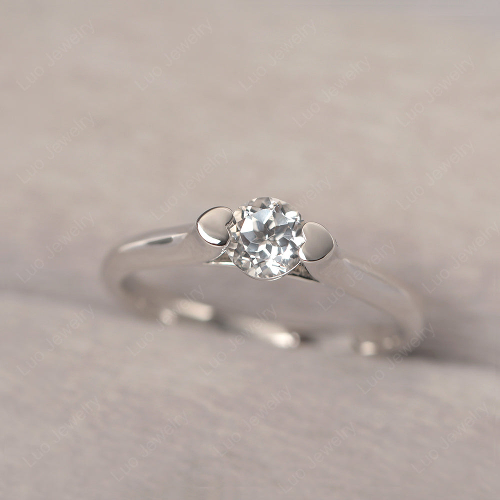 Dainty White Topaz Ring Solitaire Engagement Ring - LUO Jewelry