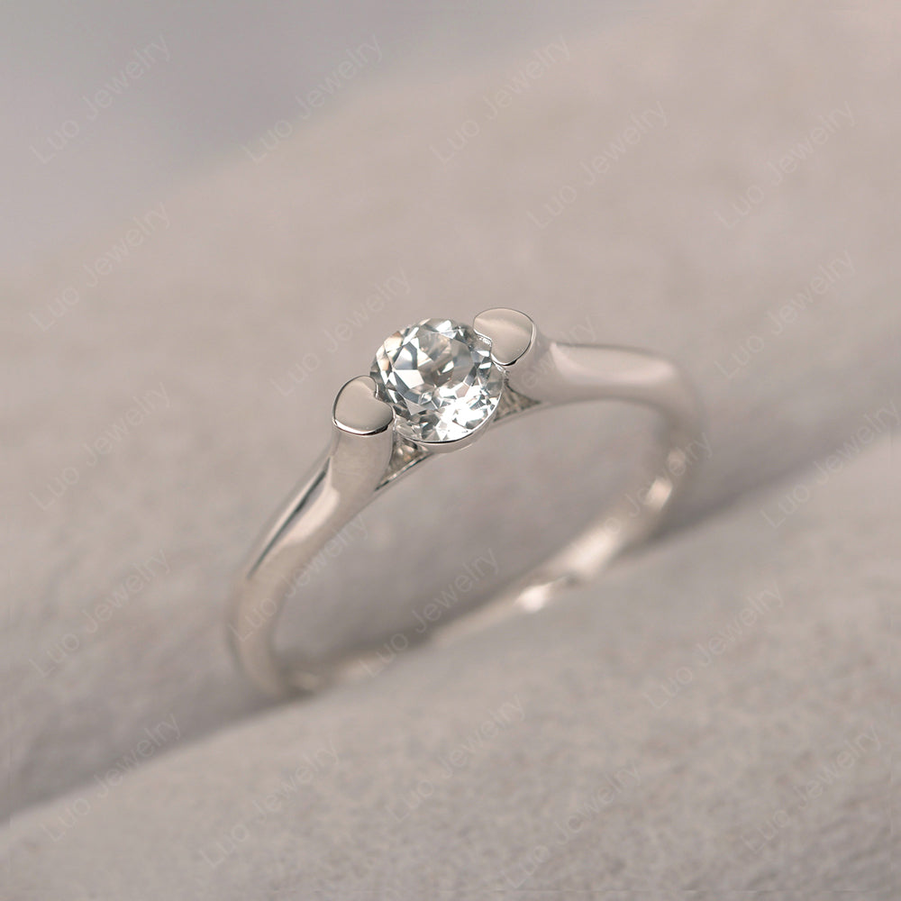 Dainty White Topaz Ring Solitaire Engagement Ring - LUO Jewelry