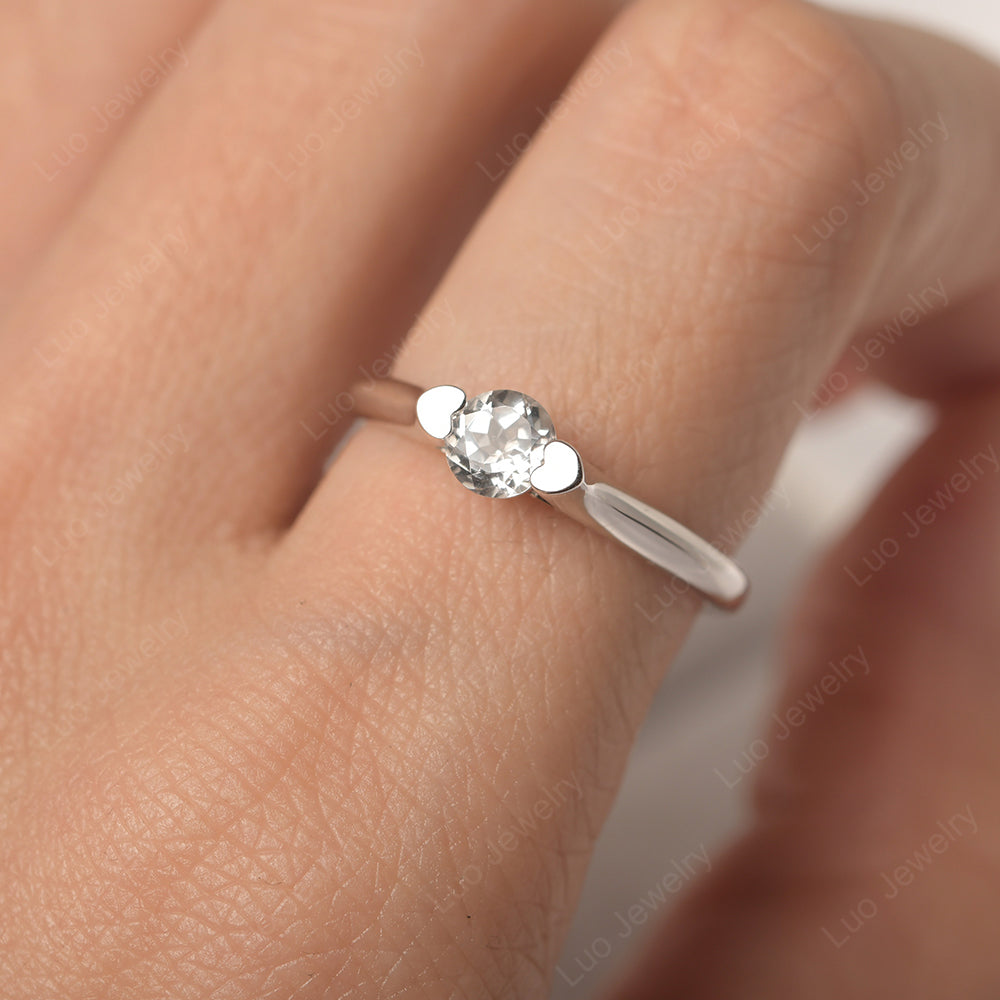 Dainty White Topaz Ring Solitaire Engagement Ring - LUO Jewelry