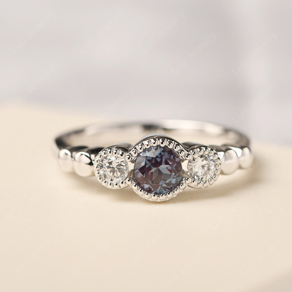 3 Stone Bezel Set Ring Alexandrite Mothers Ring - LUO Jewelry