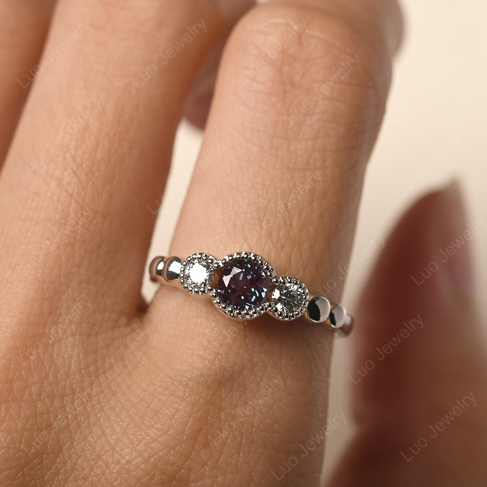 3 Stone Bezel Set Ring Alexandrite Mothers Ring - LUO Jewelry