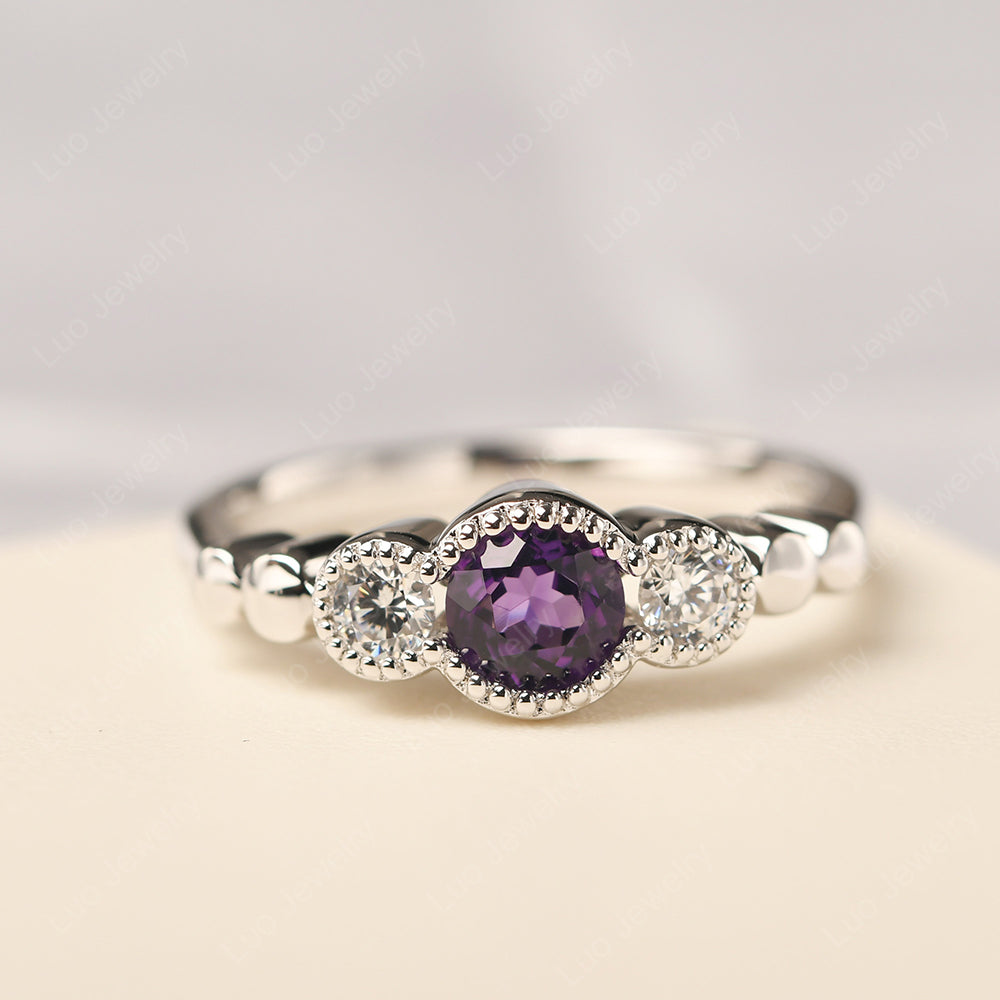 3 Stone Bezel Set Ring Amethyst Mothers Ring - LUO Jewelry