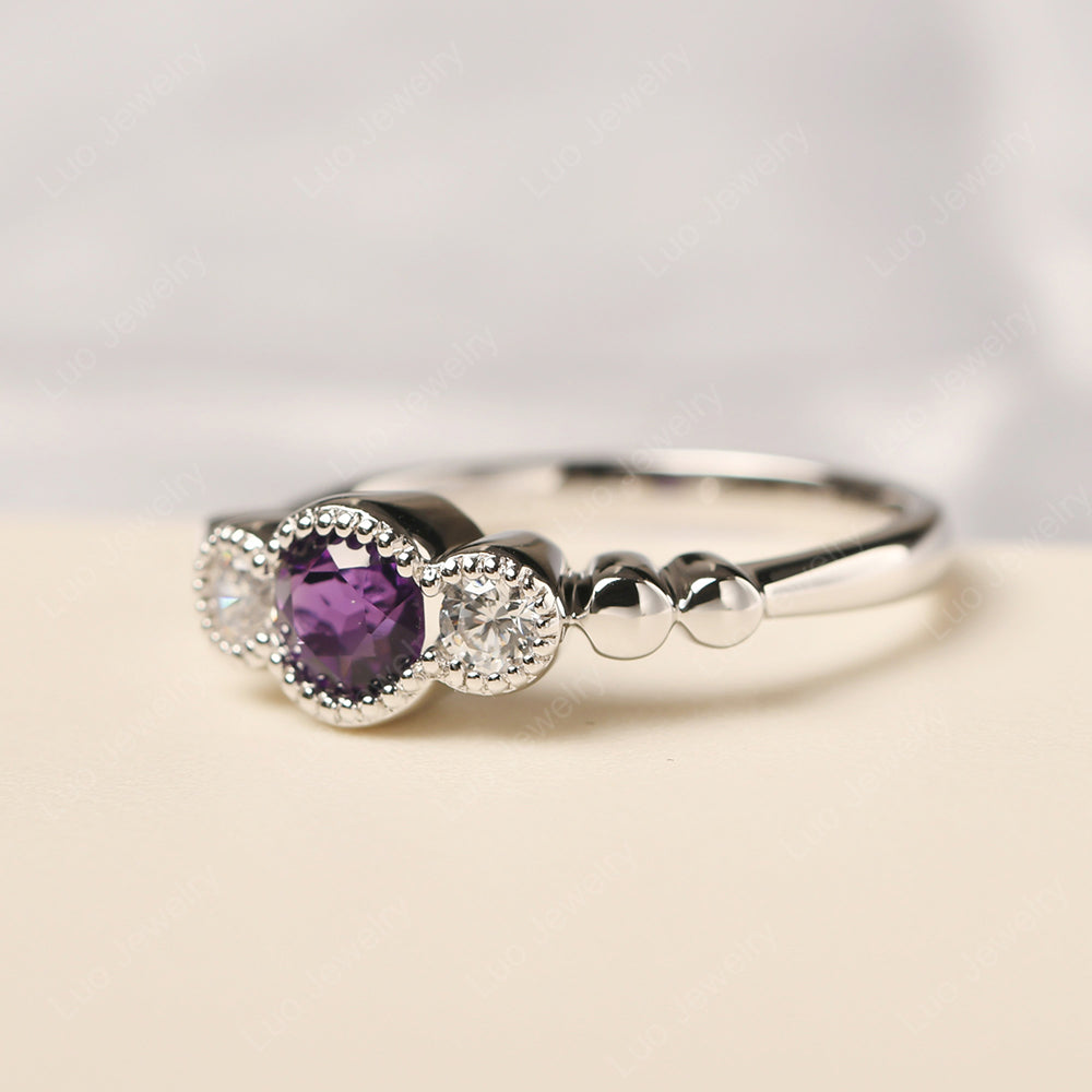 3 Stone Bezel Set Ring Amethyst Mothers Ring - LUO Jewelry