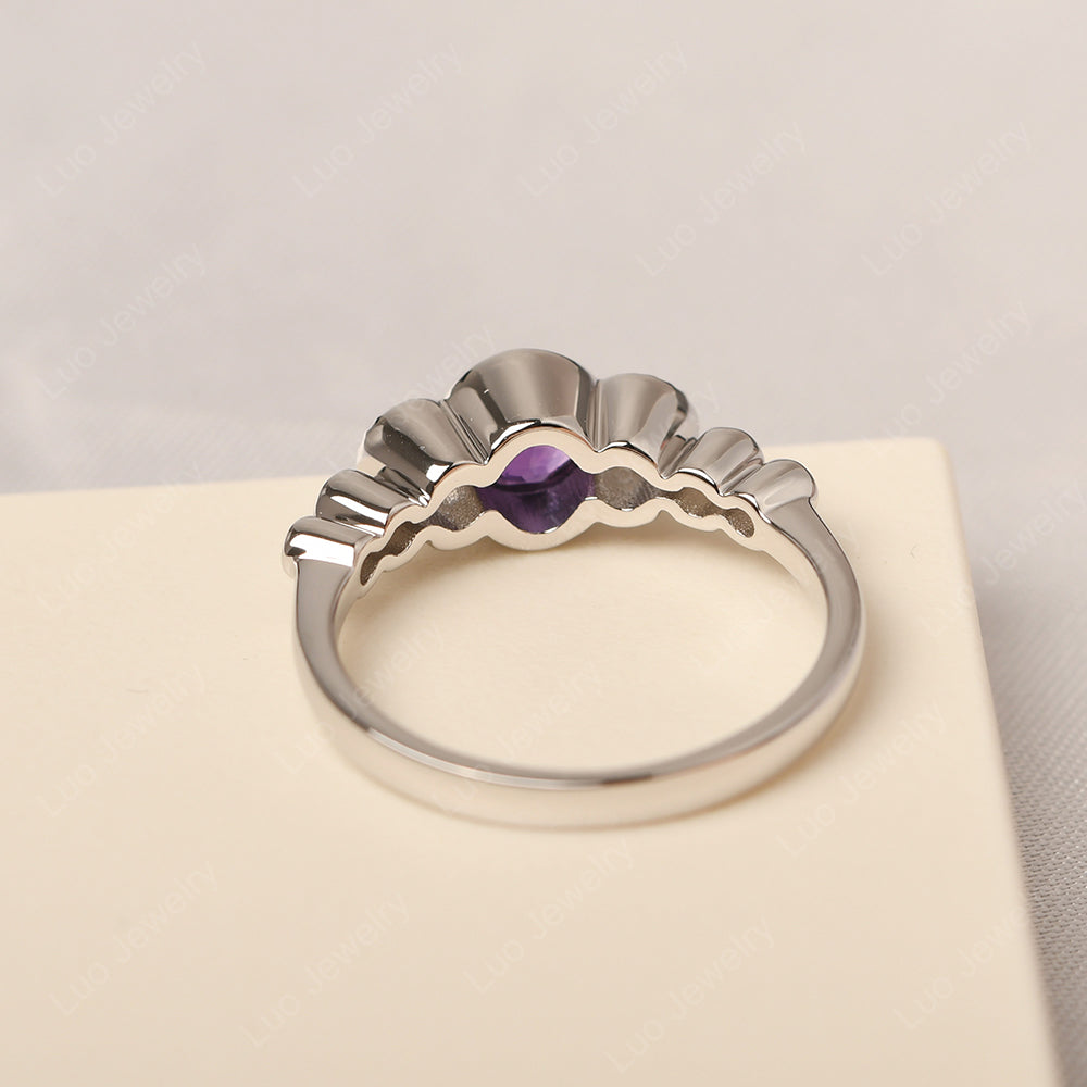 3 Stone Bezel Set Ring Amethyst Mothers Ring - LUO Jewelry