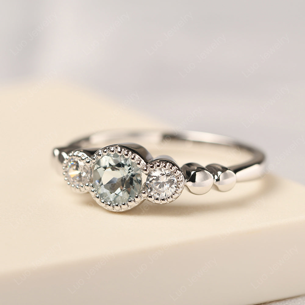 3 Stone Bezel Set Ring Aquamarine Mothers Ring - LUO Jewelry
