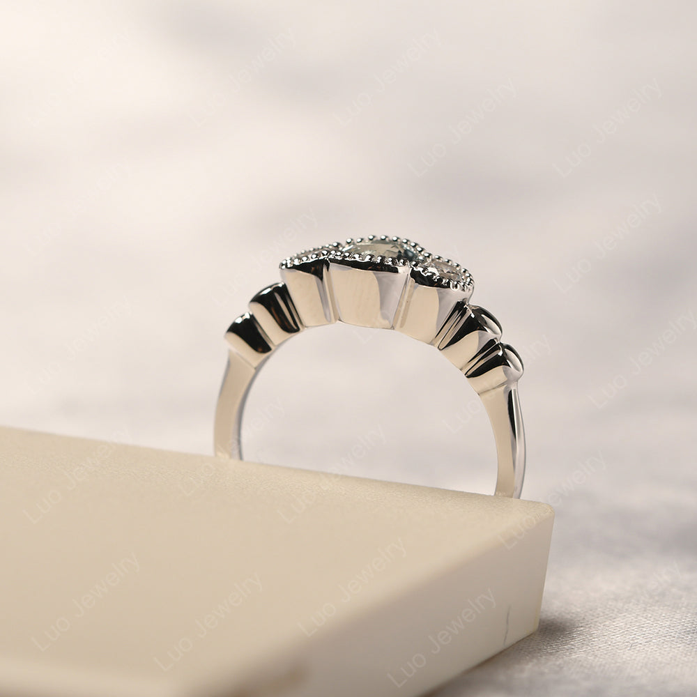 3 Stone Bezel Set Ring Aquamarine Mothers Ring - LUO Jewelry