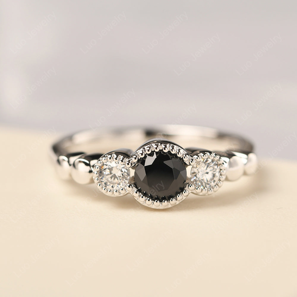 3 Stone Bezel Set Ring Black Spinel Mothers Ring - LUO Jewelry