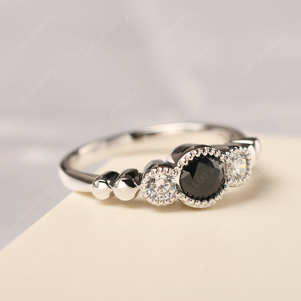 3 Stone Bezel Set Ring Black Spinel Mothers Ring - LUO Jewelry