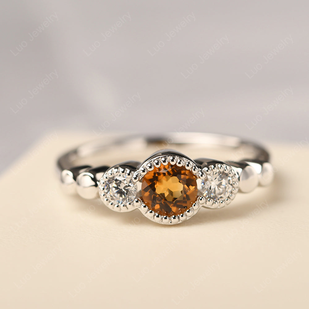 3 Stone Bezel Set Ring Citrine Mothers Ring - LUO Jewelry